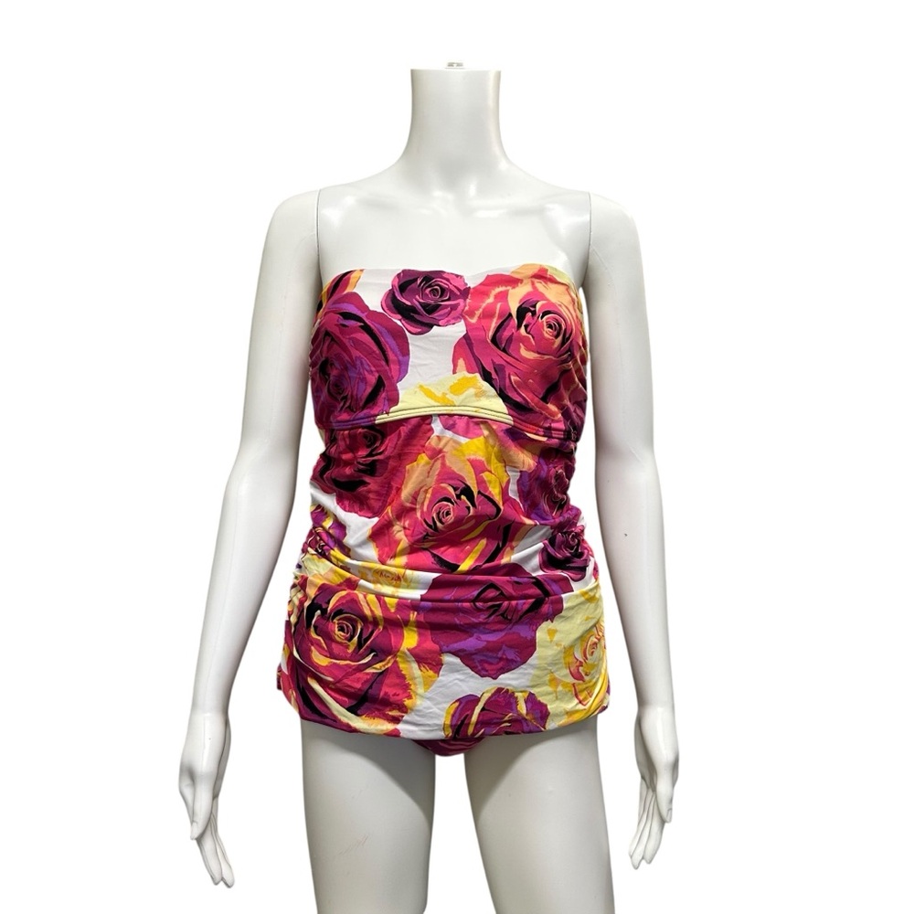 Jantzen 2pc Fuchsia Pink Rose ParadeTankini Top Bikini Bottom Swimsuit Size 12